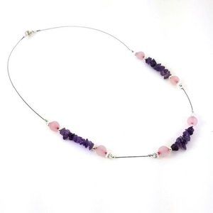 Rose Quartz and Amethyst Necklace New Handmade